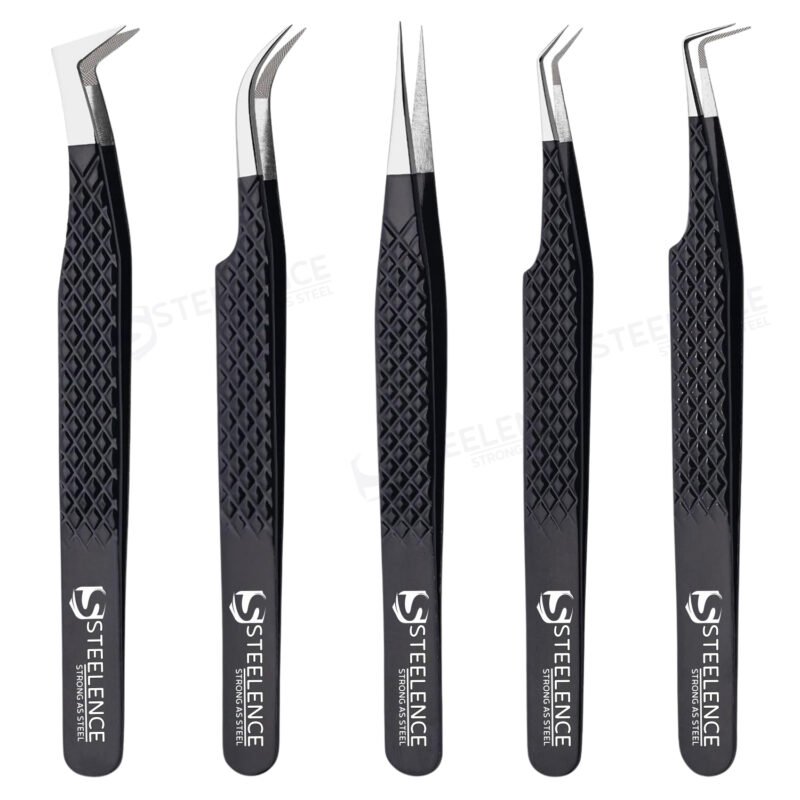 Best eyelash extension tweezers wholesale set including fiber tip volume and isolation tweezers for professional lash artists