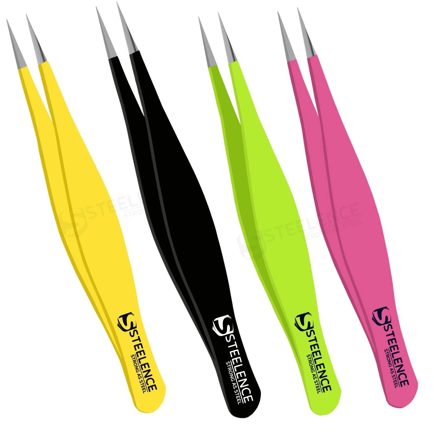 Steelence custom ingrown hair tweezers with sharp precision tips, ideal for ingrown removal, splinters, and beauty use. Custom logo available.