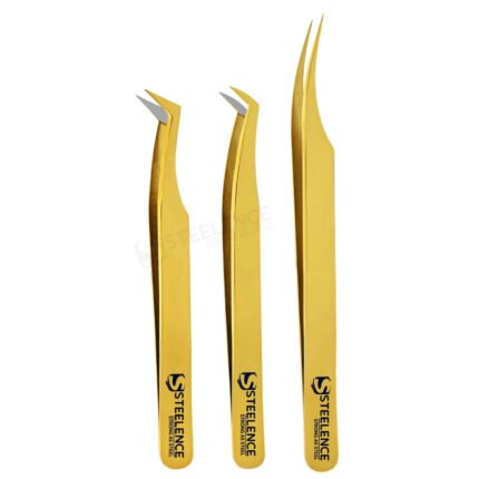Custom gold plasma eyelash tweezers with fiber tip including straight and L type designs for wholesale buyers