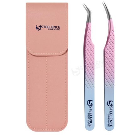 Engraved tweezers with name featuring custom logo fiber tip lash tweezers with leather pouch