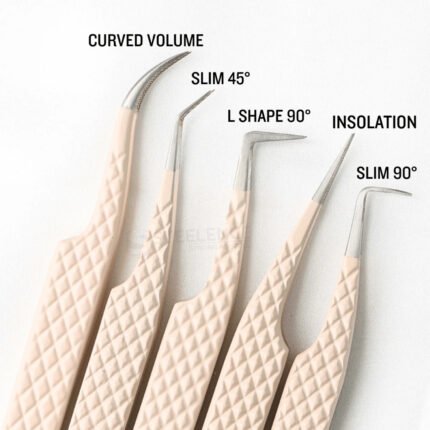 High quality precision lash tweezers set with curved, 45 degree, 90 degree and L type volume tips