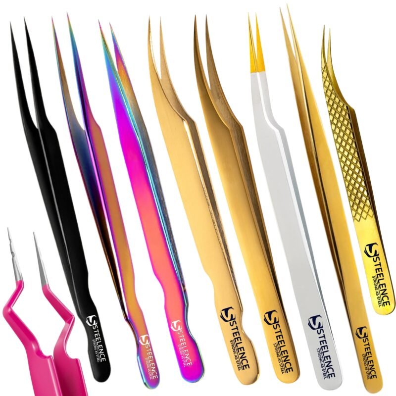 Steelence straight eyelash extension tweezers for lash artists, ideal for isolation, classic lashes, OEM branding, and wholesale supply.