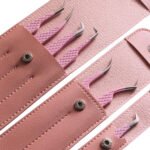 Pink diamond grip eyelash tweezers set with L type, curved and straight tips for volume lash application