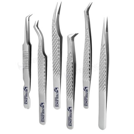 Wholesale stainless steel eyelash tweezers with straight, isolation, 45 degree and L type volume tips