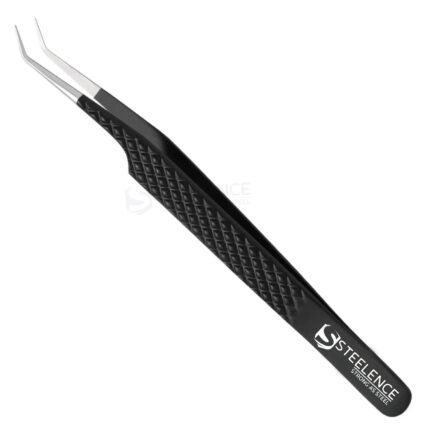 Bulk 45 degree black lash tweezers with fiber tip and diamond grip for professional eyelash extension work