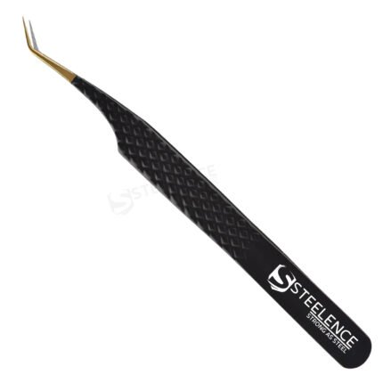 45 degree gold eyelash extensions tweezers with fiber tip and diamond grip manufactured for professional lash use