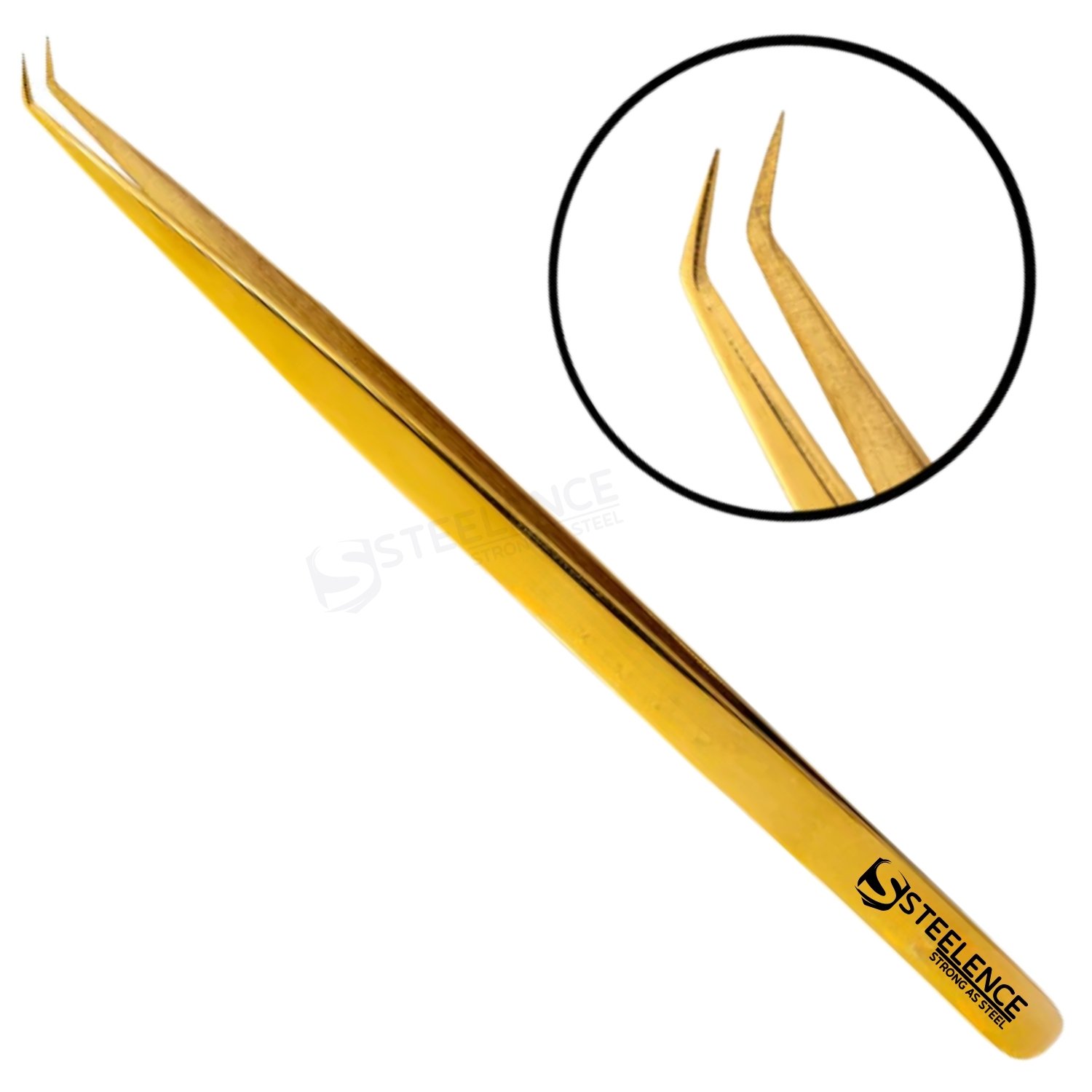 45-degree-eyelash-tweezers-plasma-gold 45 degree plasma gold eyelash tweezers with slim handle for bulk orders, OEM manufacturing and wholesale supply