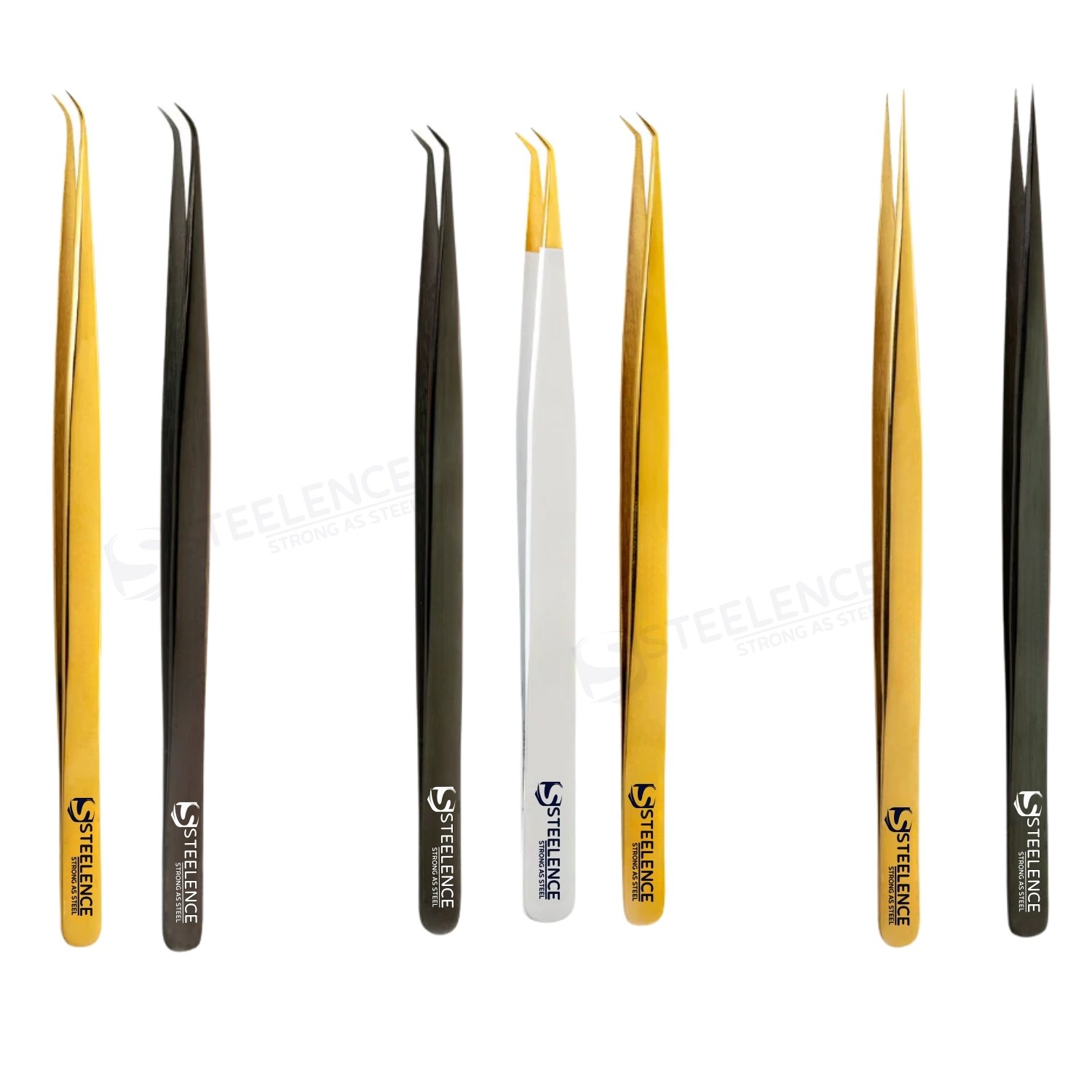 45-degree-tweezers-set-plasma-gold-black Private label 45 degree tweezers set manufacturing factory with plasma gold, white and black finish