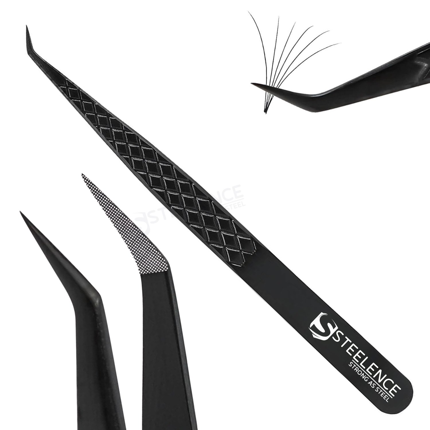best-tweezers-45-degree-black-fiber 45 degree black eyelash tweezers with fiber tip and diamond grip for professional lash application use salons