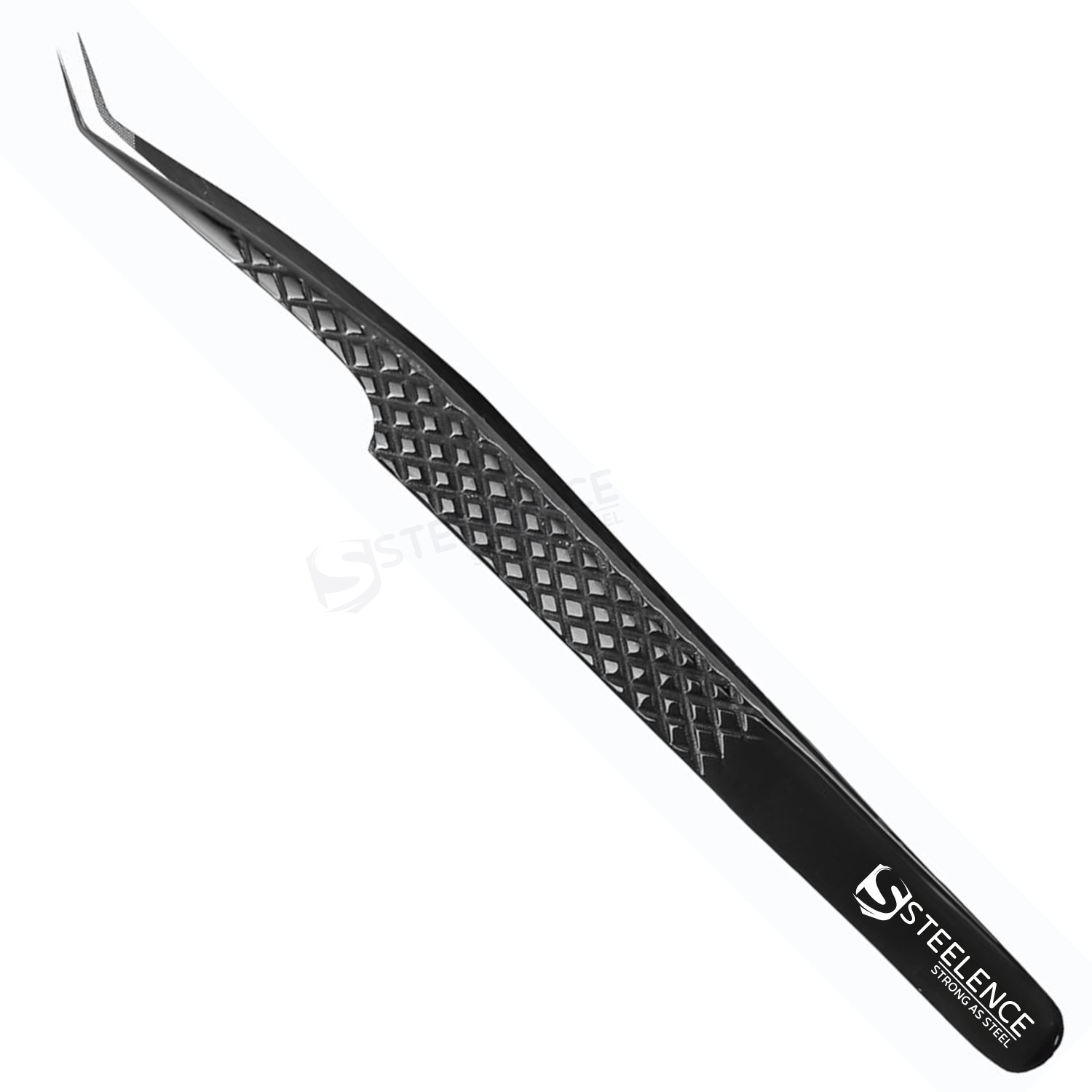 custom-tweezers-45-degree-black Wholesale custom tweezers manufacturer with 45 degree black plasma finish fiber tip for professional eyelash extension work
