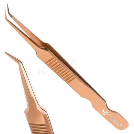 45 degree fiber tip lash tweezers in rose gold color with lining grip handle for custom and bulk manufacturing