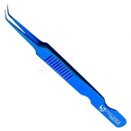 custom microfiber lash tweezers 45 degree blue plasma lining grip for professional eyelash extension use