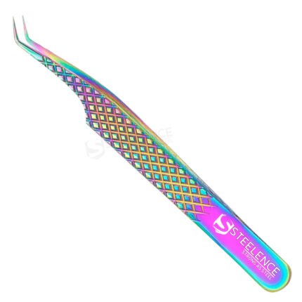 Rainbow plasma 45 degree lash tweezers with diamond grip handle for professional eyelash extension use