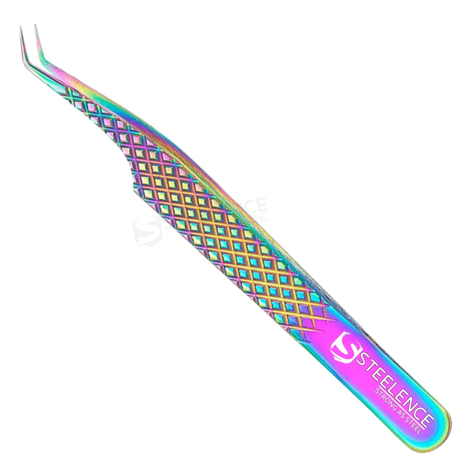 wholesale-lash-tweezers-45-degree-rainbow Rainbow plasma 45 degree lash tweezers with diamond grip handle for professional eyelash extension use