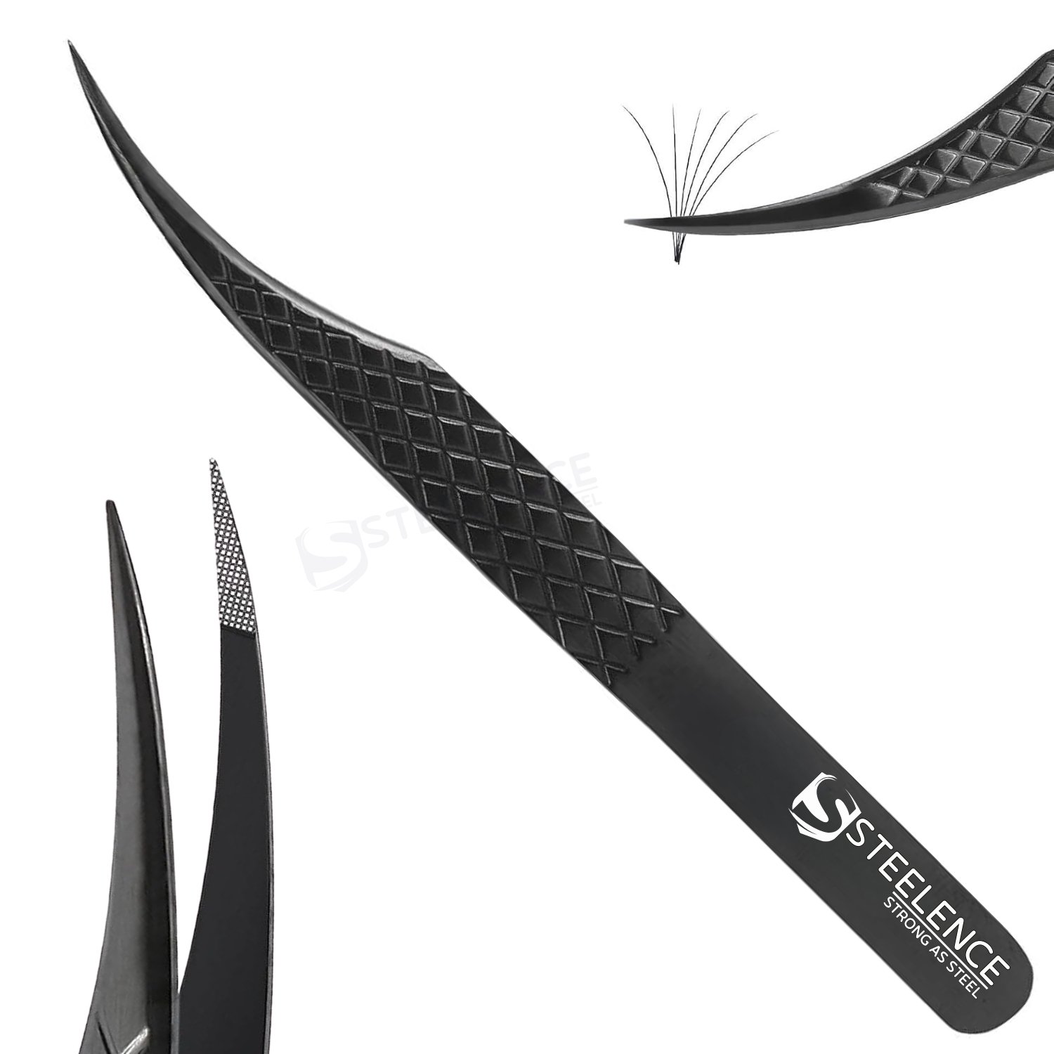 german-quality-straight-black-eyelash-tweezers High precision straight black eyelash tweezers with diamond grip for bulk buy german tweezers wholesale production
