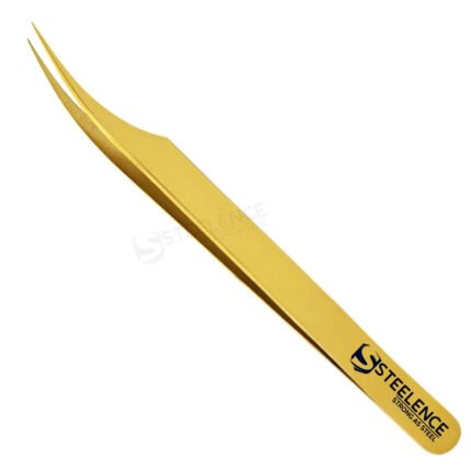 Japanese straight point gold eyelash tweezers made from stainless steel for OEM, private label, and bulk supply