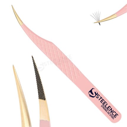 Pink straight eyelash tweezers with smooth grip handle designed for professional lash isolation and extension work