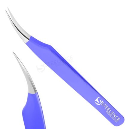 Purple color coated straight point eyelash tweezers with stainless steel body for professional OEM supply