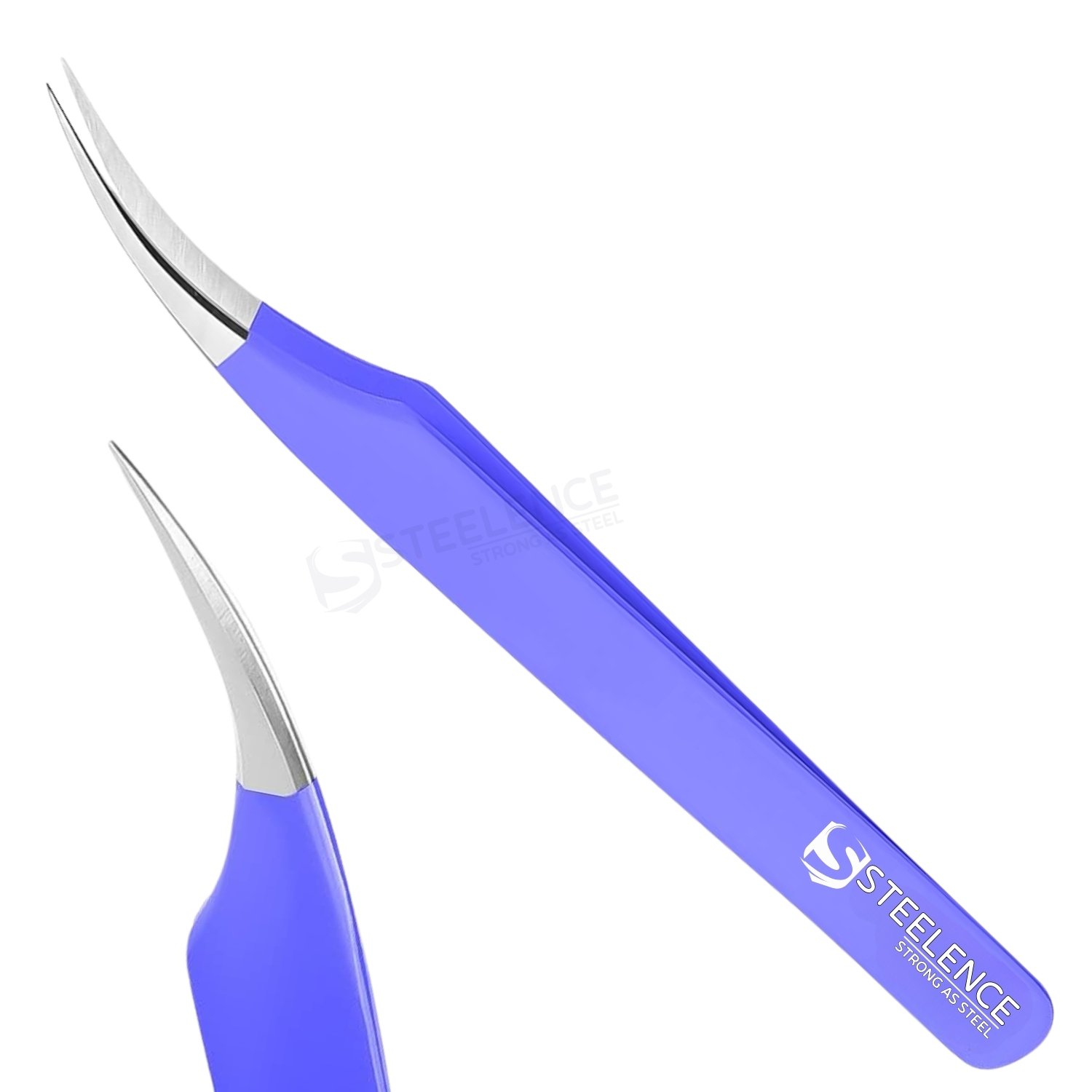 purple-straight-design-eyelash-tweezers Purple color coated straight point eyelash tweezers with stainless steel body for professional OEM supply